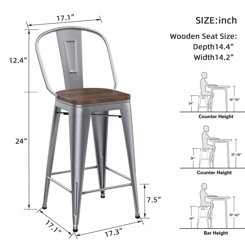 Bar Stools Set of 4 Counter Height Stools High Back Kitchen Bar Chairs